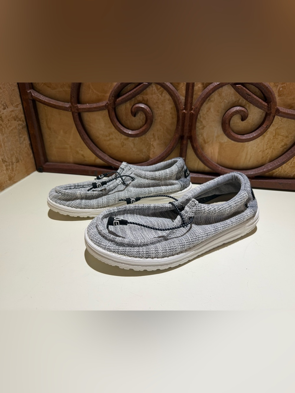 Hey Dude Grey Knit Slip-On Loafers with White Sole